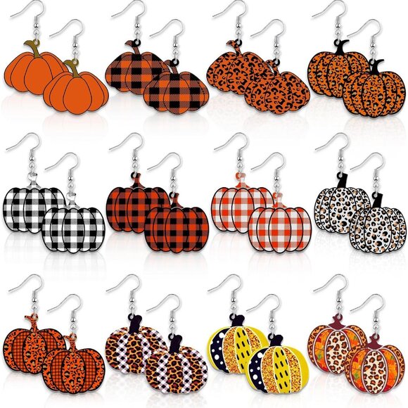 Jewelry - 12 Pairs Thanksgiving Fall Earrings for Women Leopard pumpkin Maple Leaf Turkey